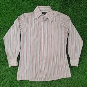 Vintage YSL Yves-Saint-Laurent Poplin Button Shirt M 15.5 32/33 Vertical Stripe